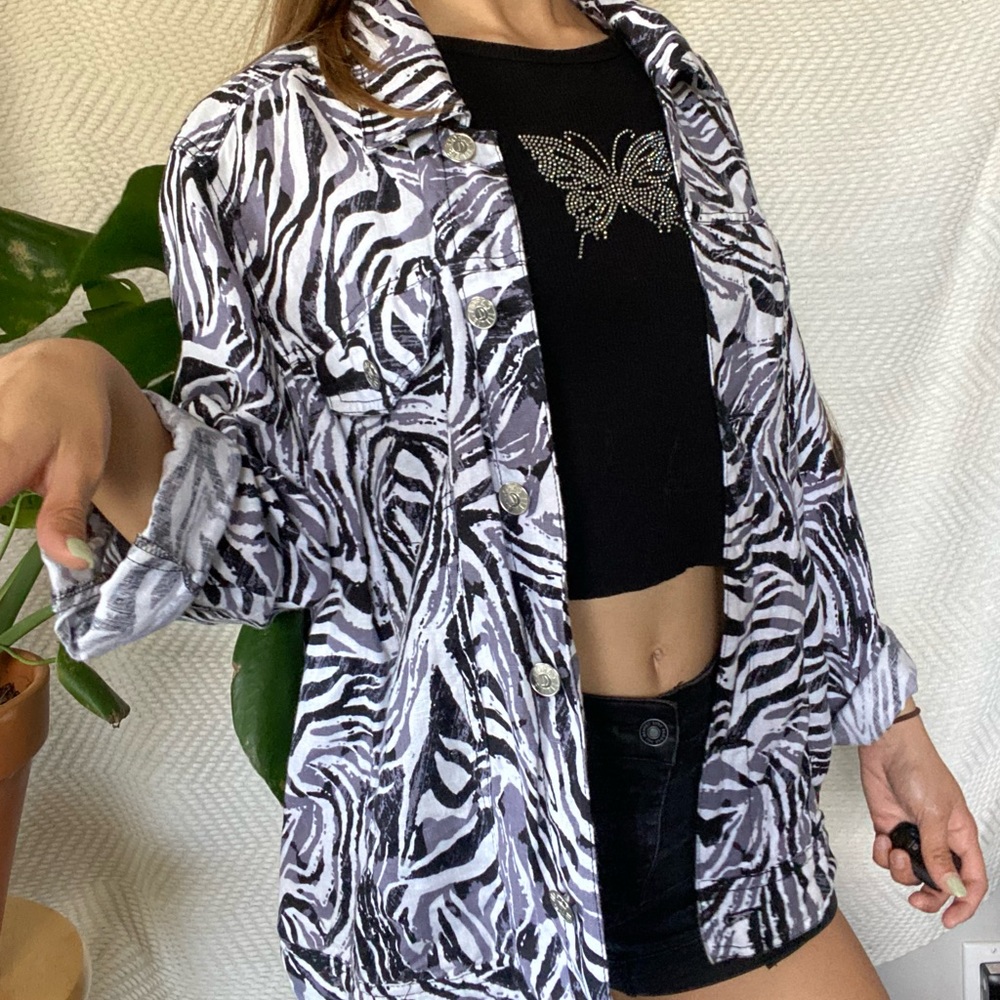 Zebra Print Long Sleeve Button Up Shirt
